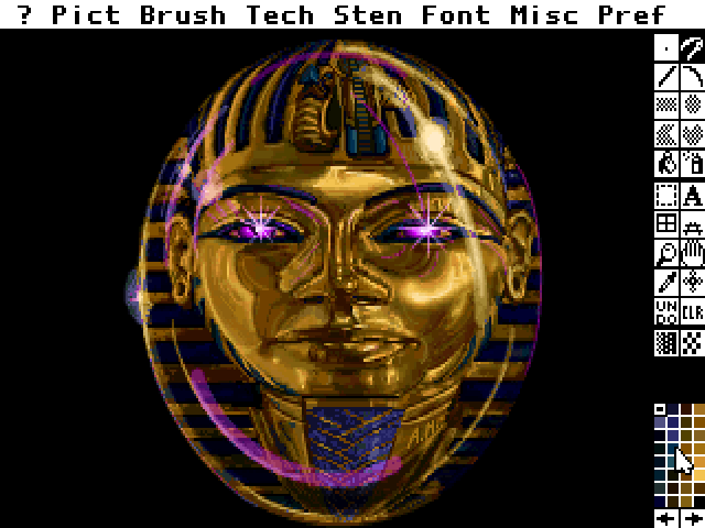 Screenshot of DeluxePaint II Enhanced showing the new rounded King Tut image
